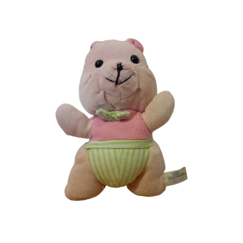 70s-80s Vintage‎ Dan Brechner Mini Teddy Bear Light Beige Stripes Bowtie Outfit